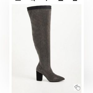 OVER THE KNEE HEEL BOOT - STRETCH KNIT STUDDED BLACK (WW)